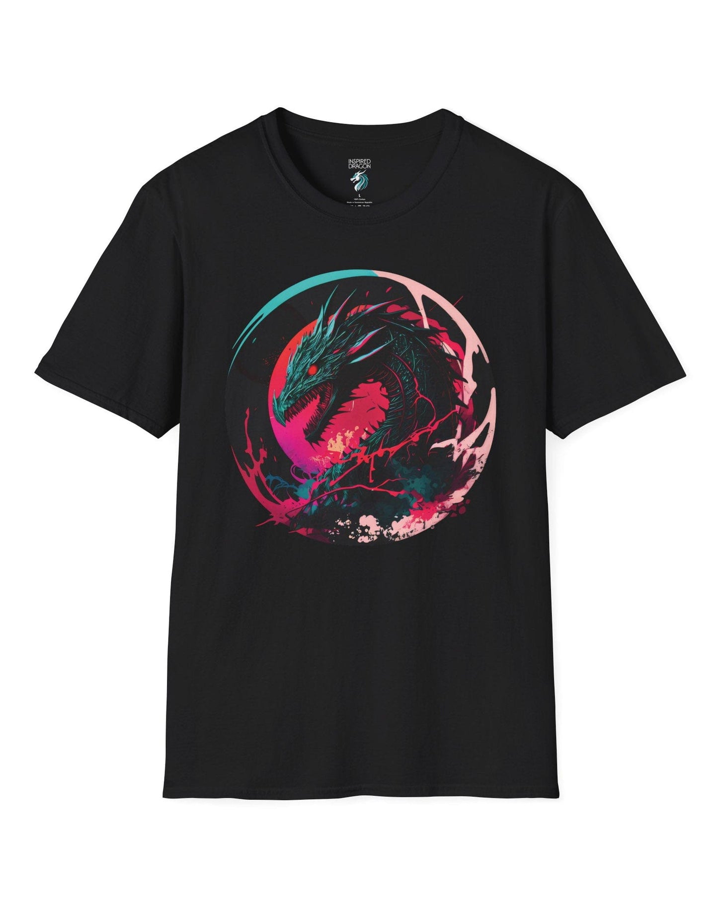 Neon Abyssal Dragon shirt in black featuring a fierce dragon with electric energy, baring its teeth in a snarl.