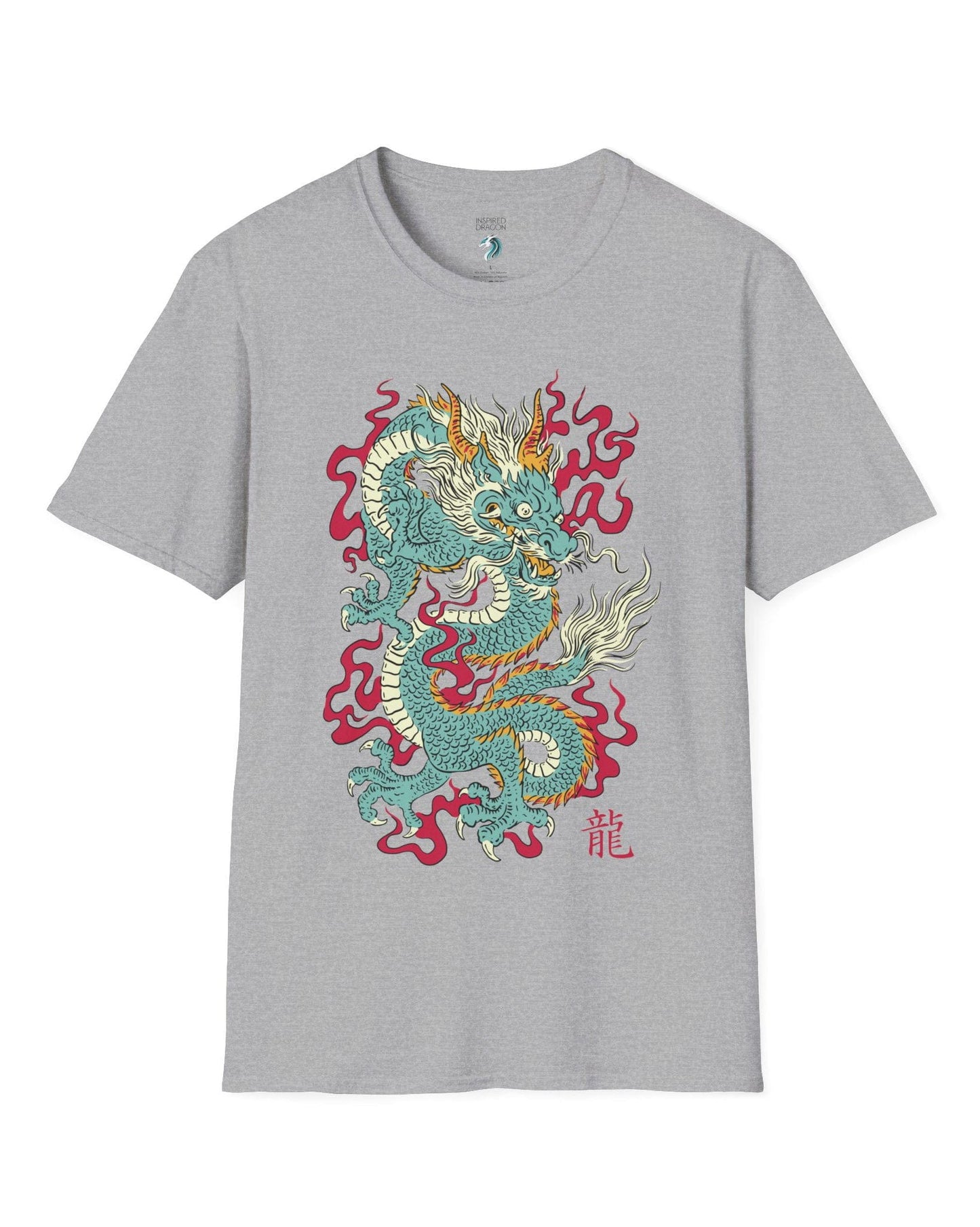 Wrath of the Immortal shirt in sport grey featuring a fierce Eastern dragon with flowing mane and red smoke accents.