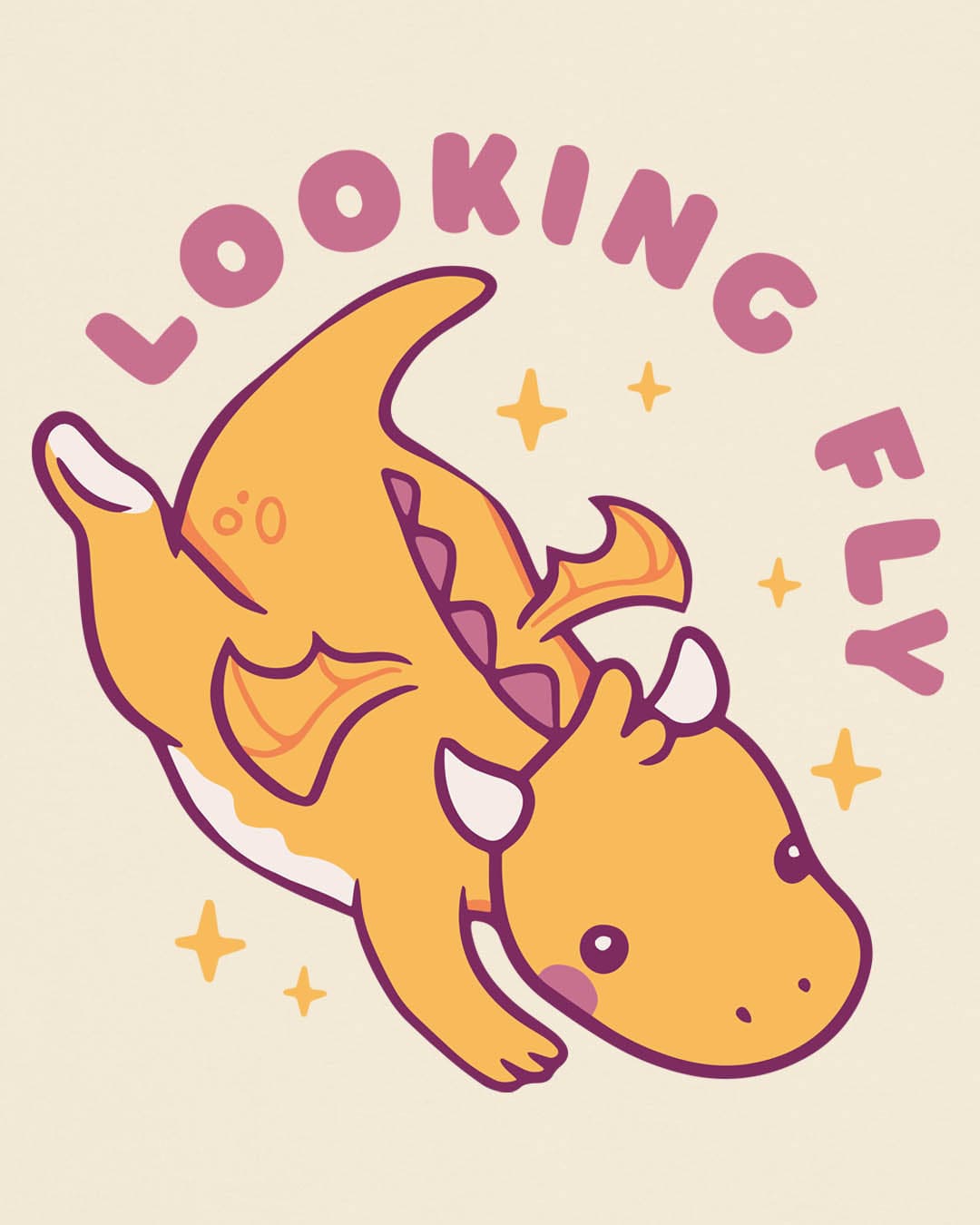 Looking Fly shirt in natural, featuring a cute orange dragon flying with sparkles around it.