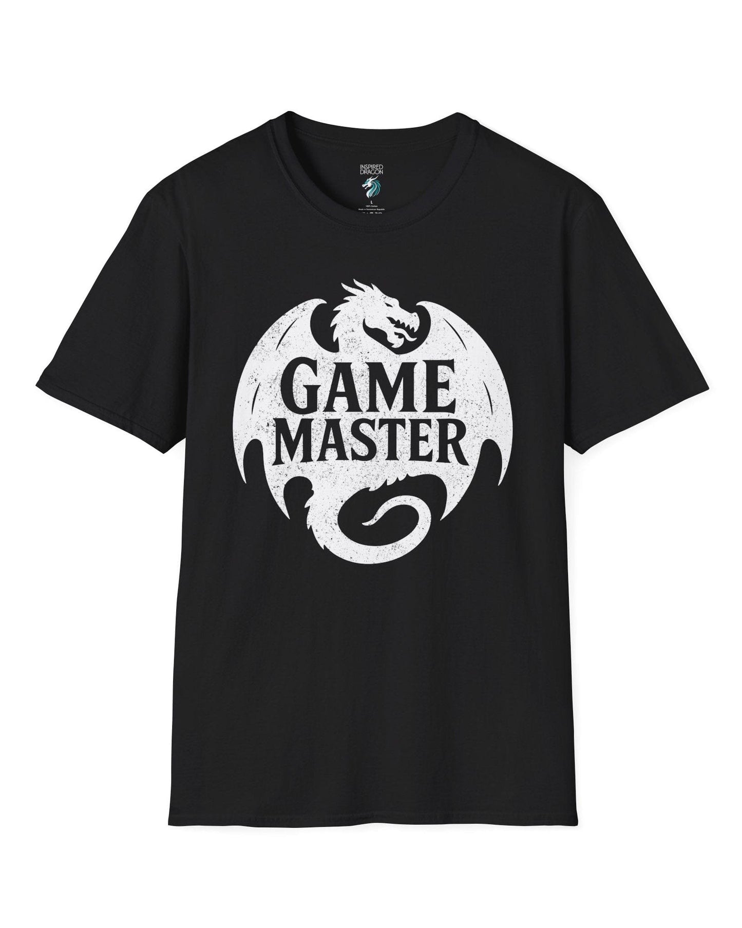 Game Master shirt in black, featuring a distressed dragon silhouette encircling bold text.