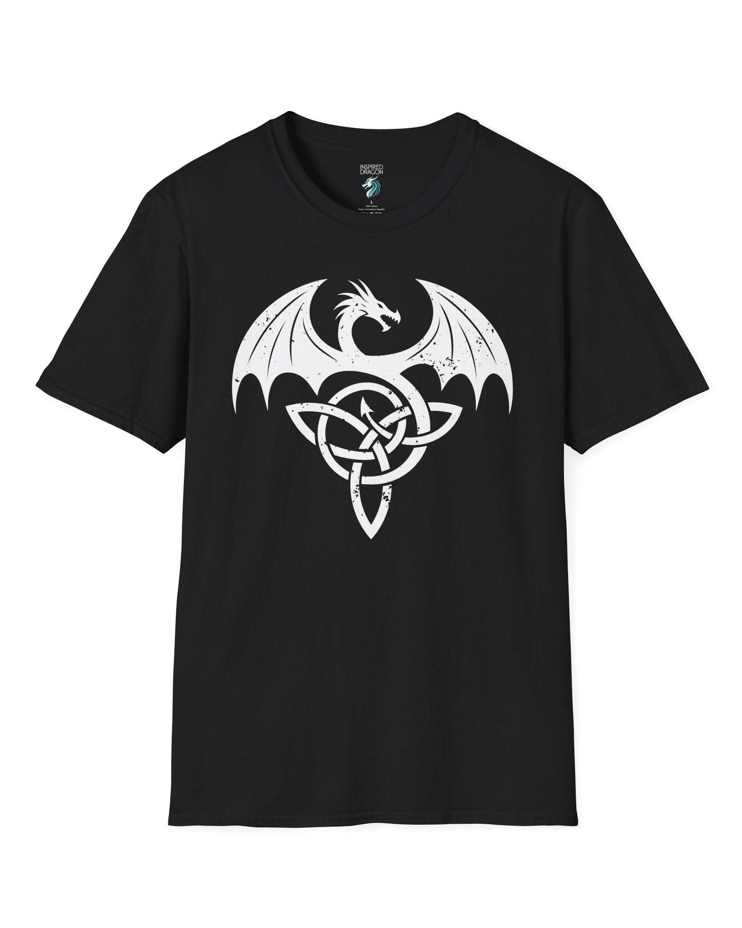 Serpent Sigil shirt in black, featuring a distressed dragon emblem entwined with a Celtic knot.