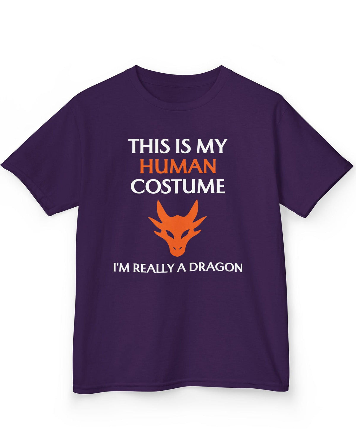 This Is My Human Costume shirt in purple featuring bold black and purple text with a stylized purple dragon head