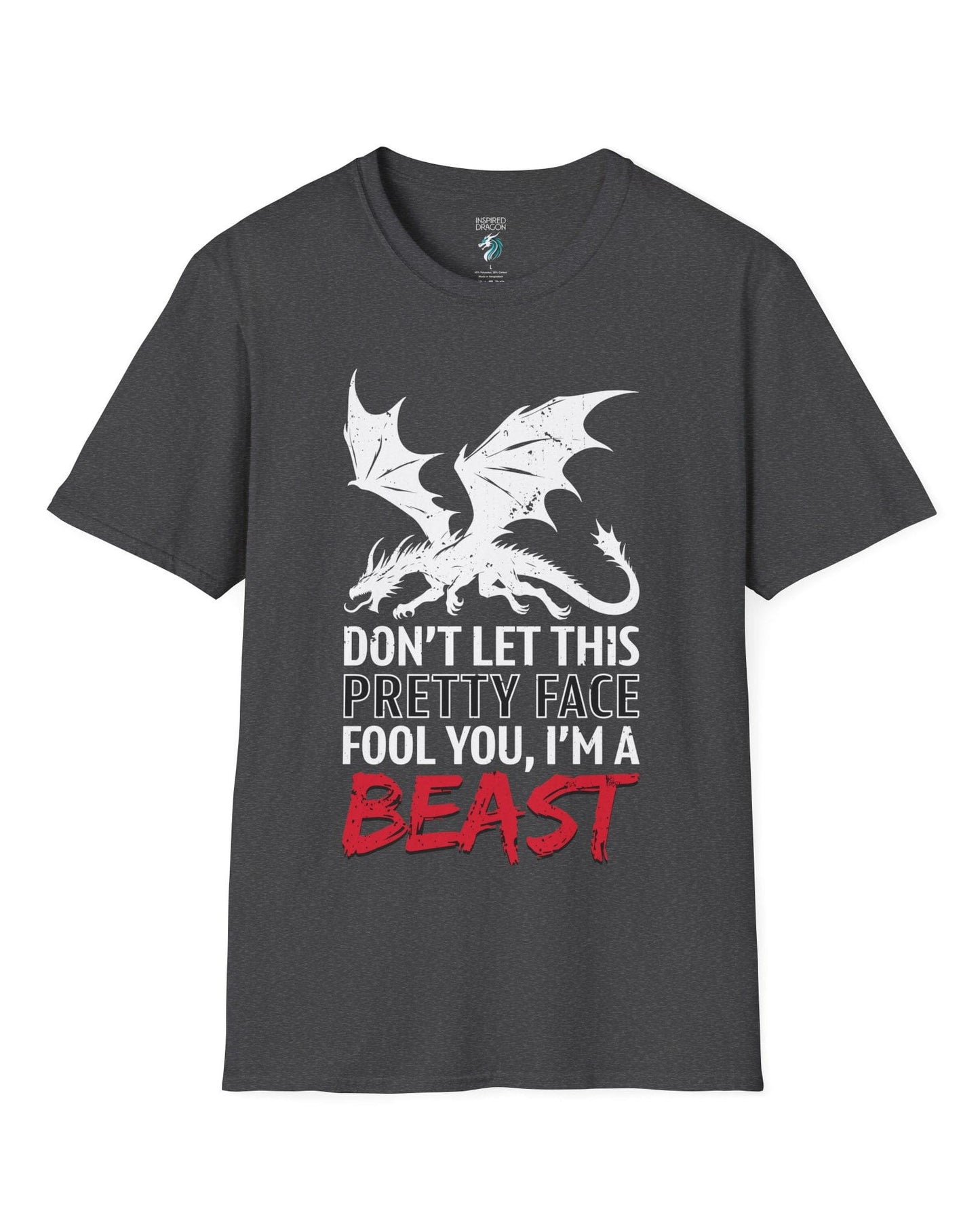 I'm a Beast shirt in dark heather grey featuring a distressed dragon graphic with bold lettering.