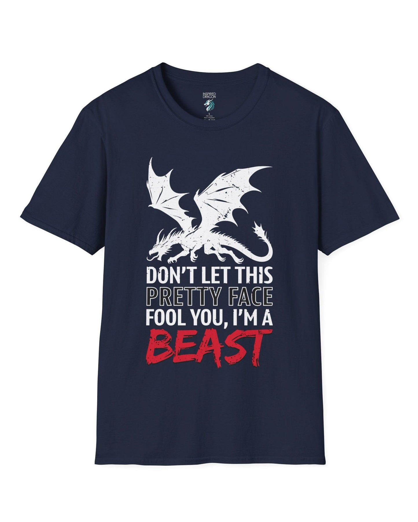 I'm a Beast shirt in navy featuring a distressed dragon graphic with bold lettering.