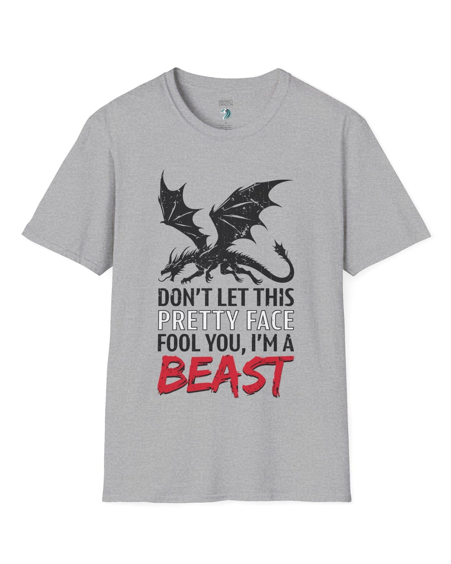 I'm a Beast shirt in sport grey featuring a distressed dragon graphic with bold lettering.