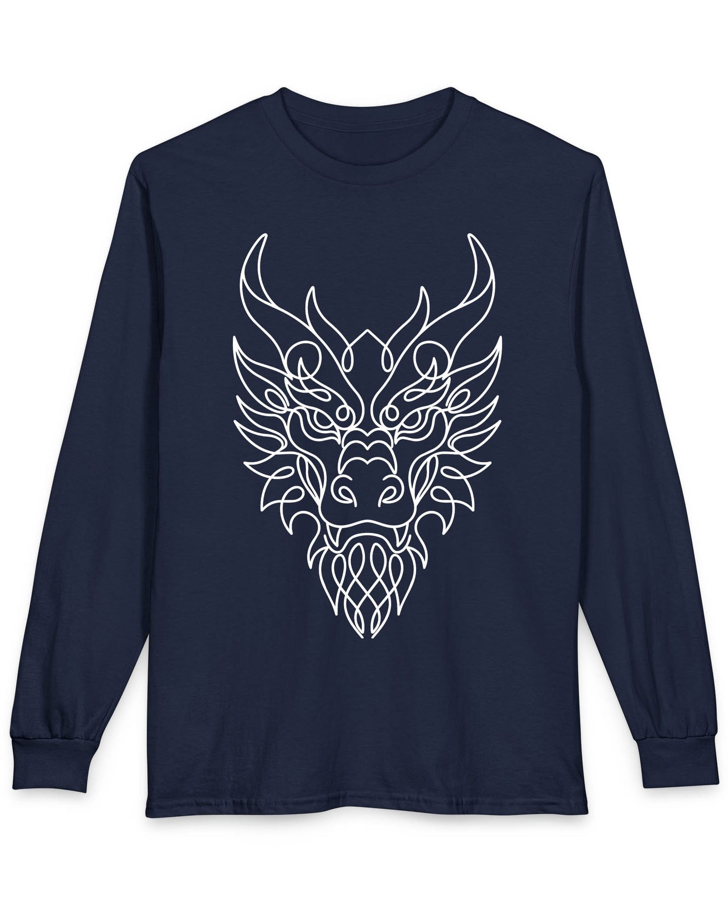 Line Art Dragon shirt in navy featuring an elegant line art dragon face with a clean, minimalist style