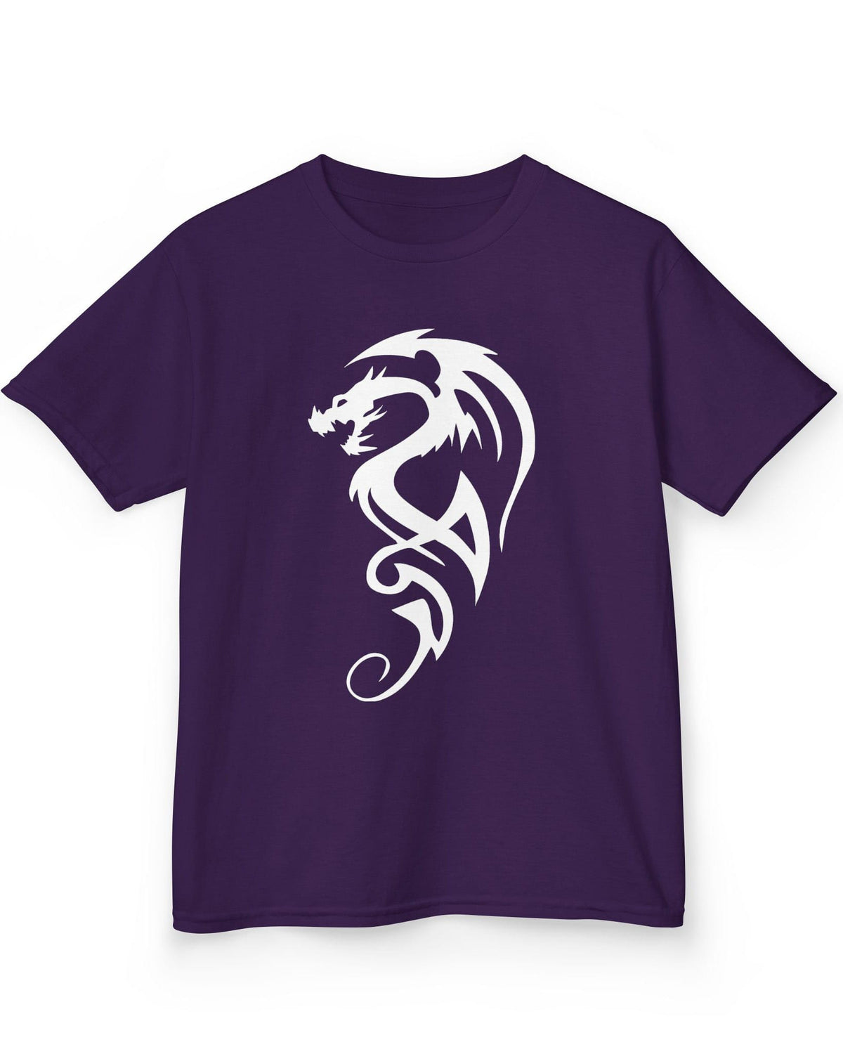 Tribal Dragon Mark shirt in purple featuring a white tribal-style dragon silhouette
