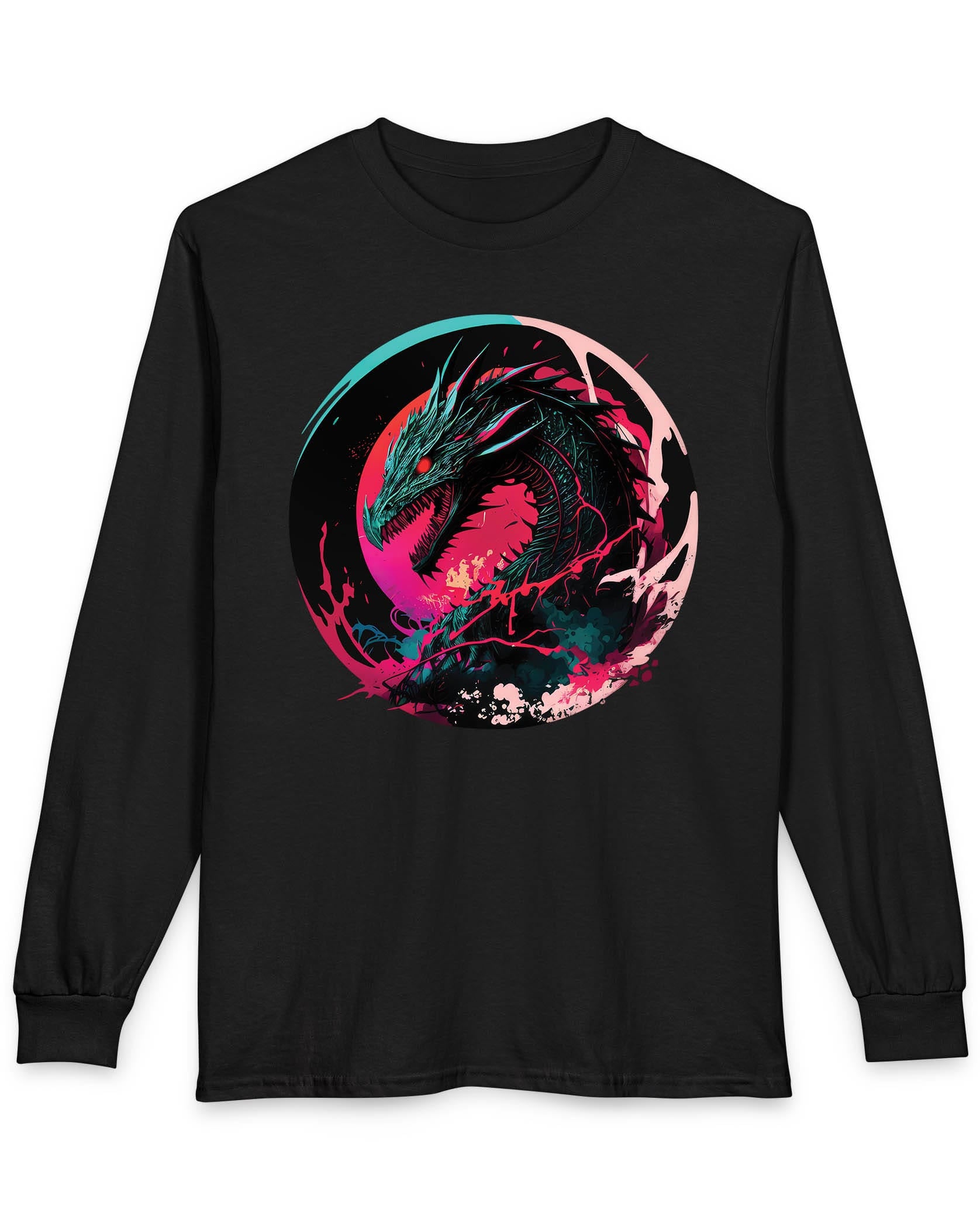 Neon Abyssal Dragon shirt in black featuring a fierce dragon with electric energy, baring its teeth in a snarl