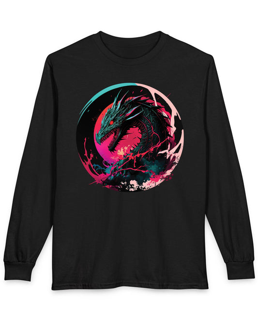Neon Abyssal Dragon shirt in black featuring a fierce dragon with electric energy, baring its teeth in a snarl