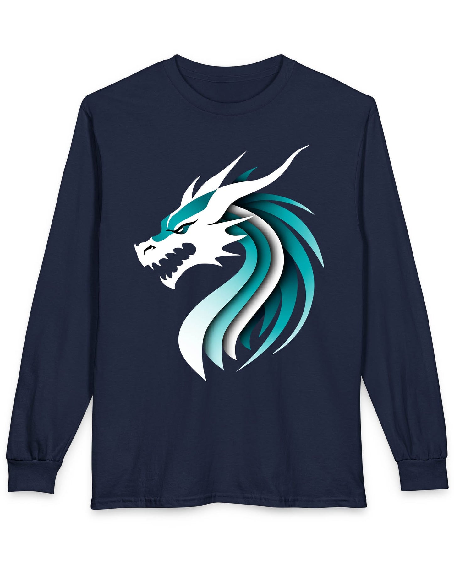 Inspired Dragon Shirt in navy with the teal-and-white Inspired Dragon logo, bold lines, and a sleek modern design