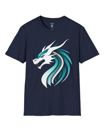 Inspired Dragon Shirt in navy with the teal-and-white Inspired Dragon logo, bold lines, and a sleek modern design.
