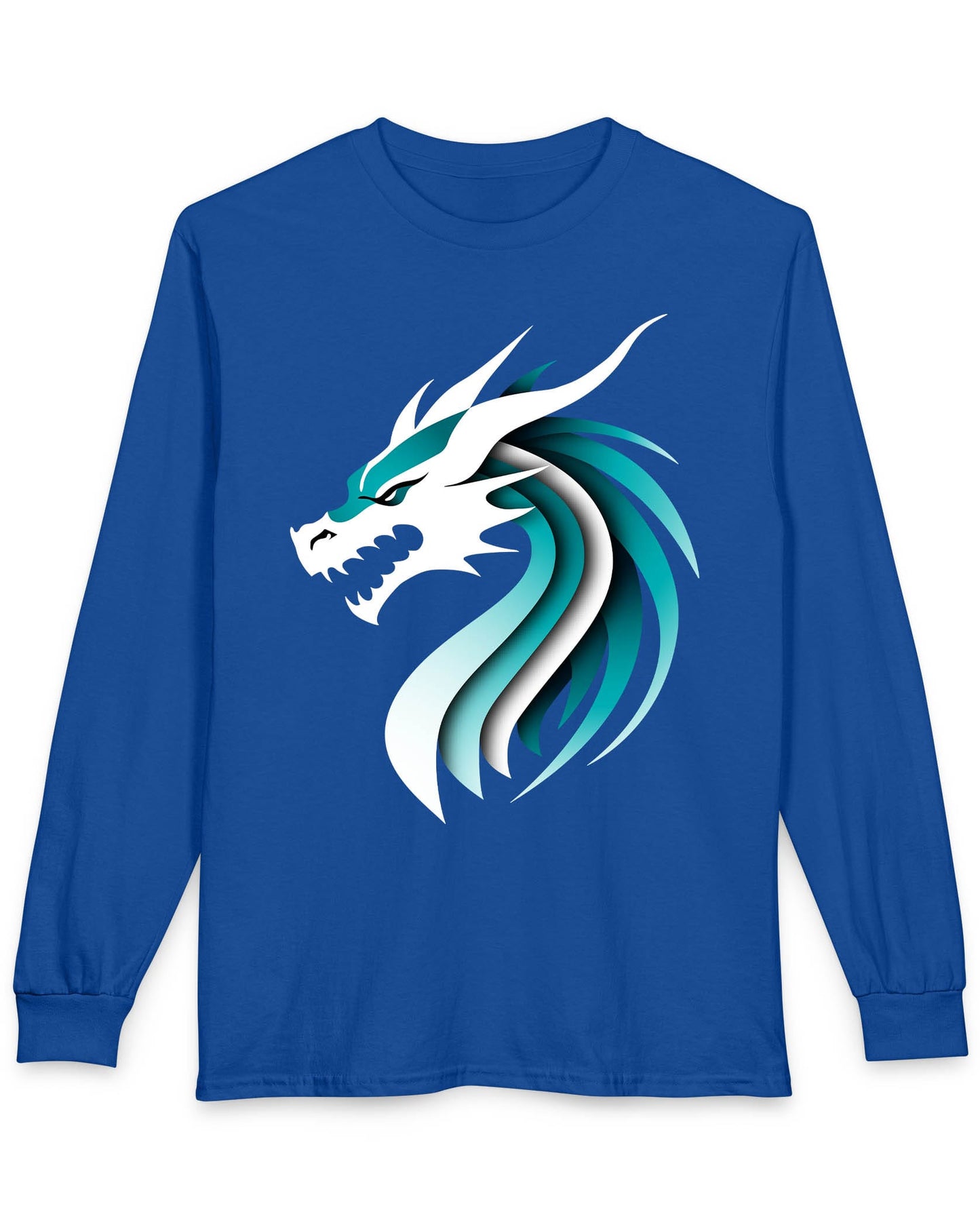 Inspired Dragon Shirt in royal blue with the teal-and-white Inspired Dragon logo, bold lines, and a sleek modern design