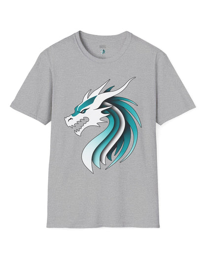 Inspired Dragon Shirt in sport grey with the teal-and-white Inspired Dragon logo, bold lines, and a sleek modern design.

