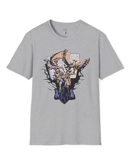 Imagination Unleashed shirt in sport grey, featuring a girl reading as a dragon and others burst from the pages.

