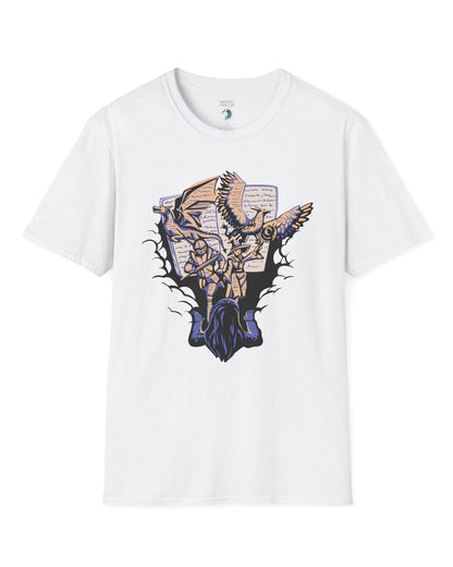 Imagination Unleashed shirt in white, featuring a girl reading as a dragon and others burst from the pages.
