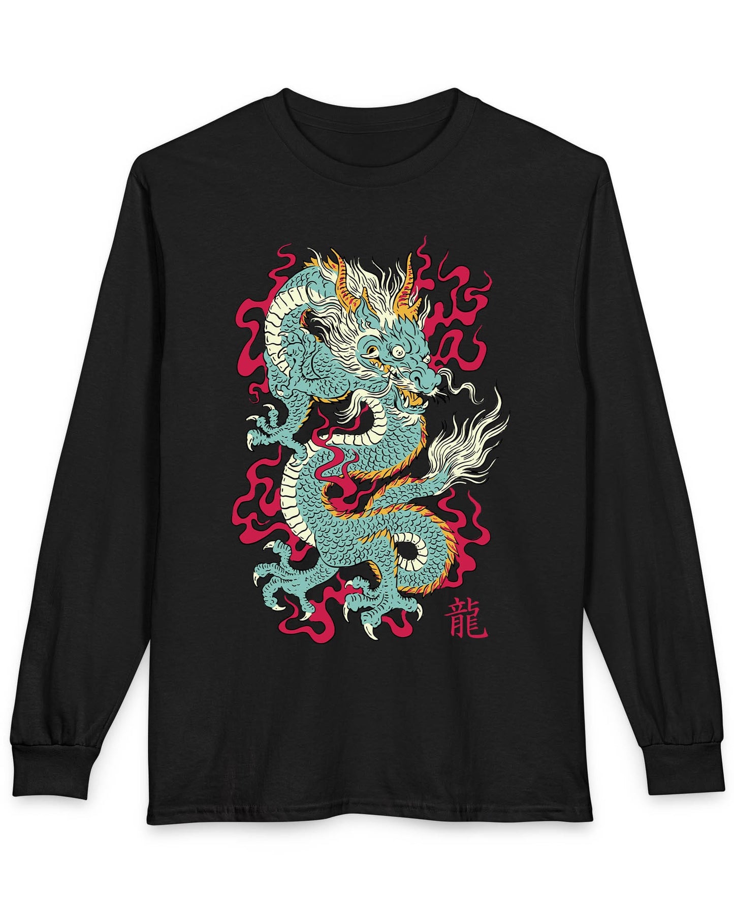 Wrath of the Immortal shirt in black featuring a fierce Eastern dragon with flowing mane and red smoke accents