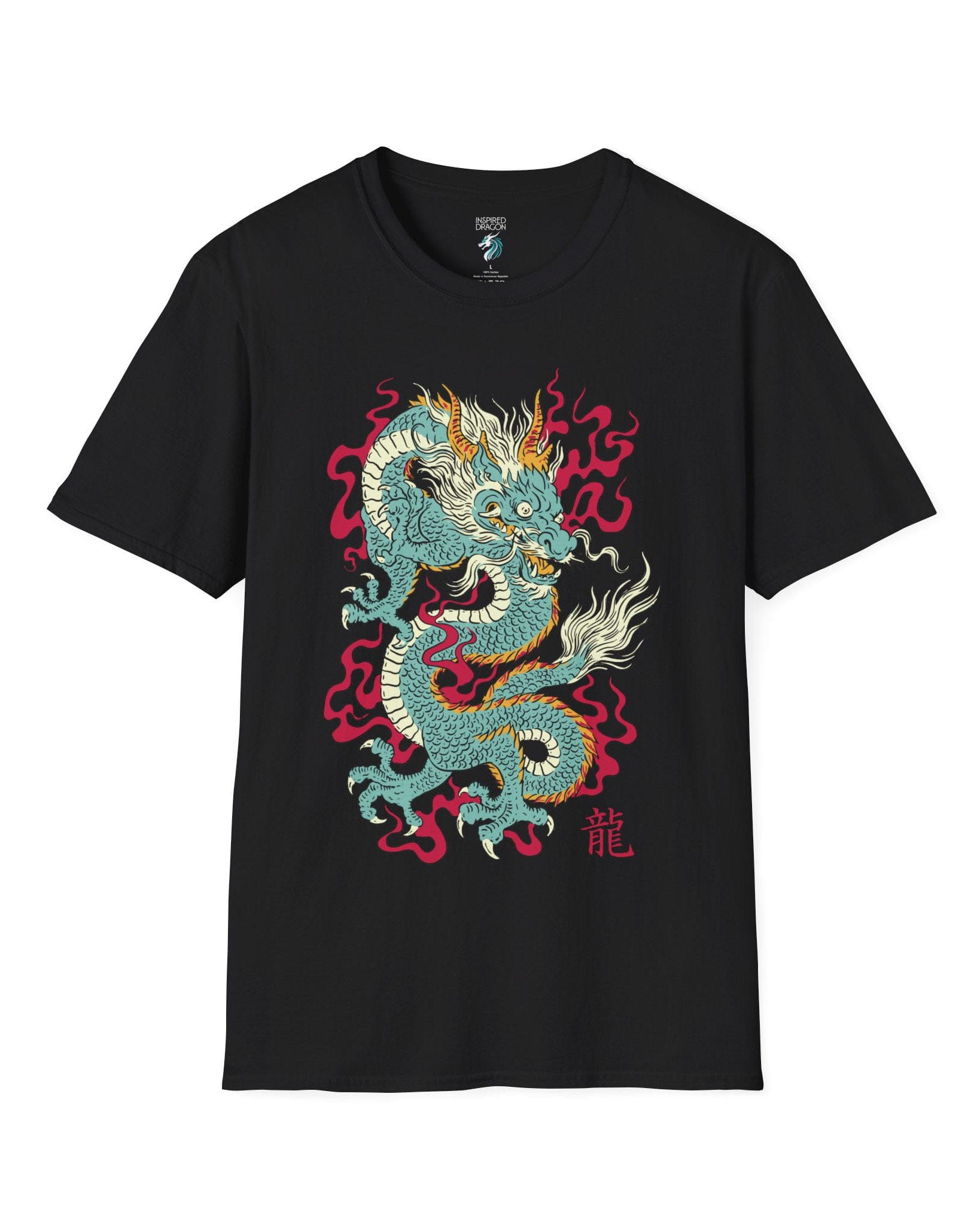 Wrath of the Immortal shirt in black featuring a fierce Eastern dragon with flowing mane and red smoke accents.
