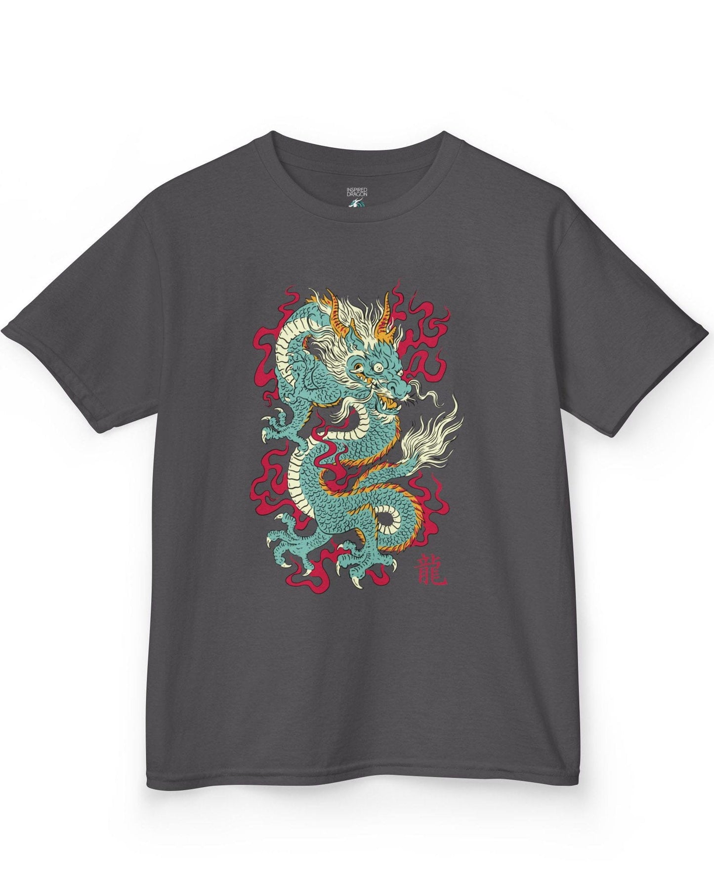 Wrath of the Immortal shirt in charcoal featuring a fierce Eastern dragon with flowing mane and red smoke accents.