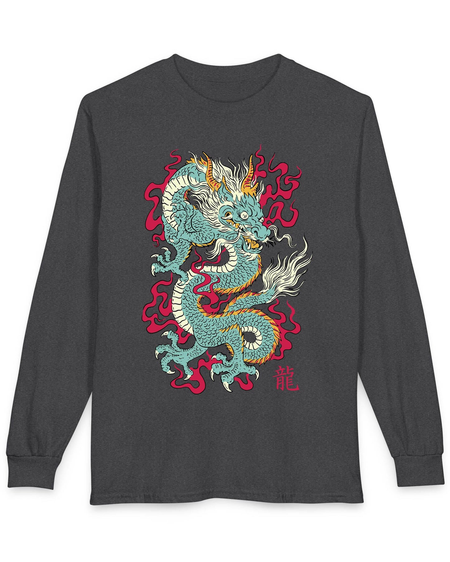Wrath of the Immortal shirt in dark heather featuring a fierce Eastern dragon with flowing mane and red smoke accents