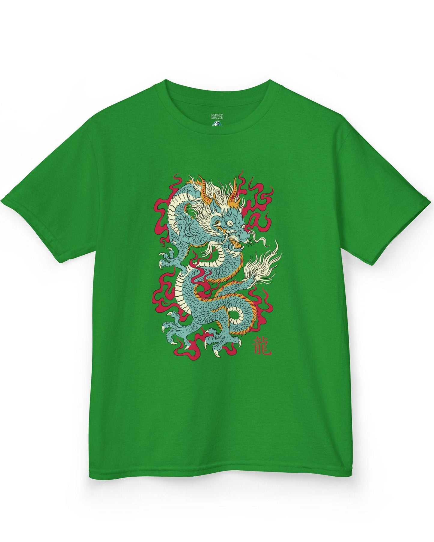 Wrath of the Immortal shirt in Irish green featuring a fierce Eastern dragon with flowing mane and red smoke accents.