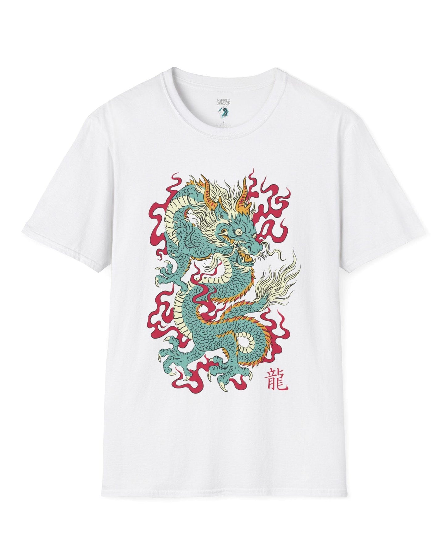 Wrath of the Immortal shirt in white featuring a fierce Eastern dragon with flowing mane and red smoke accents.
