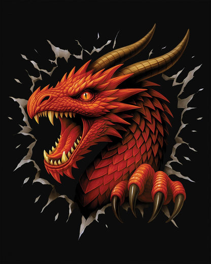 The Dragon Inside shirt in black featuring a red dragon bursting through a torn opening with sharp fangs and claws.