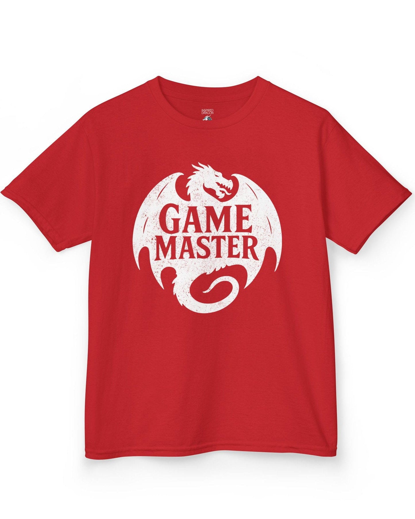 Game Master shirt in red, featuring a distressed dragon silhouette encircling bold text.