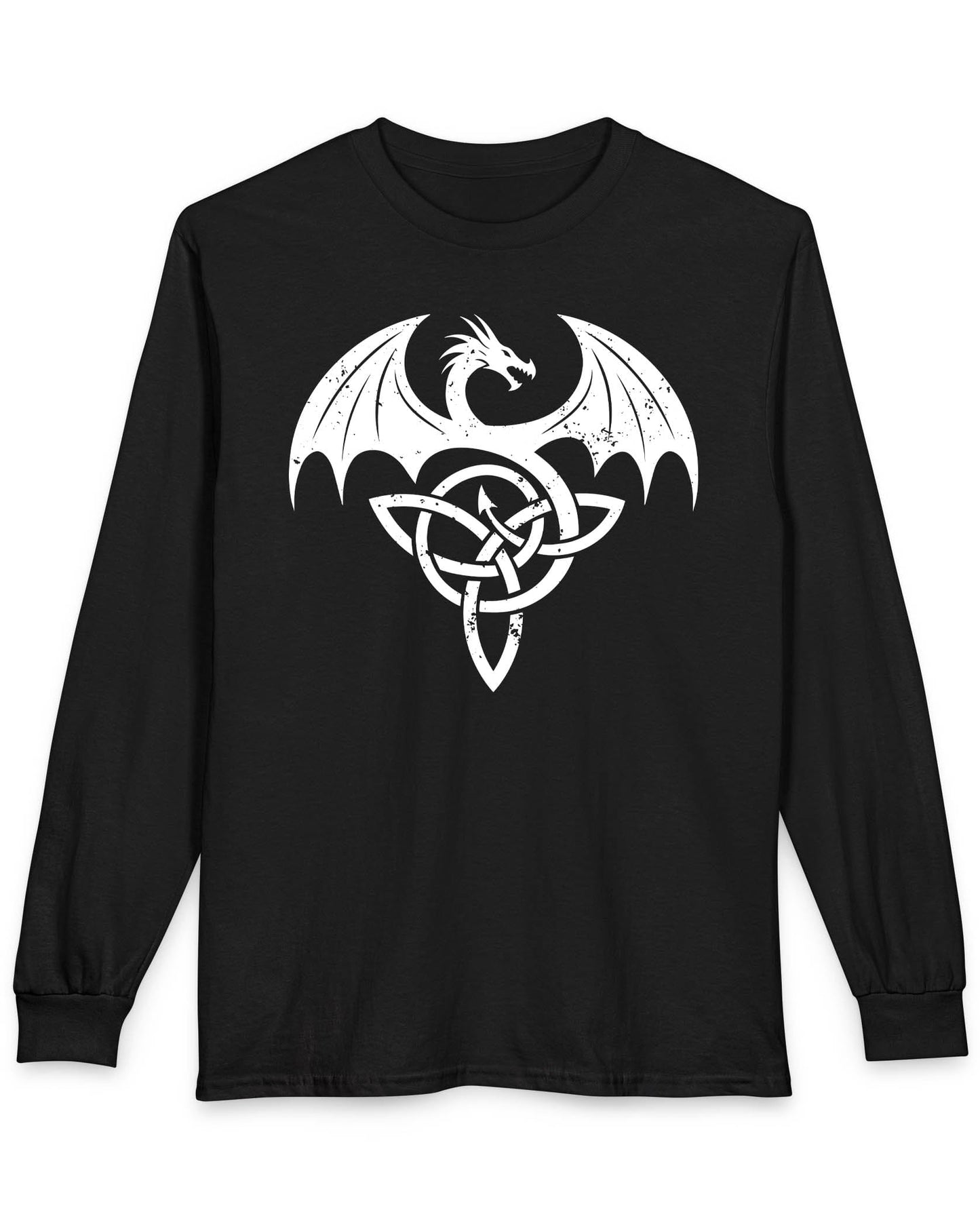 Winged Serpent Sigil shirt in black, featuring a distressed dragon emblem entwined with a Celtic knot.