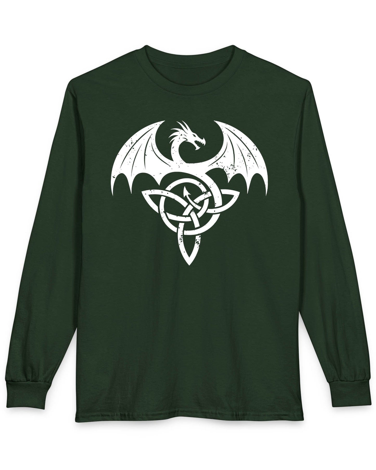 Winged Serpent Sigil shirt in forest green, featuring a distressed dragon emblem entwined with a Celtic knot.