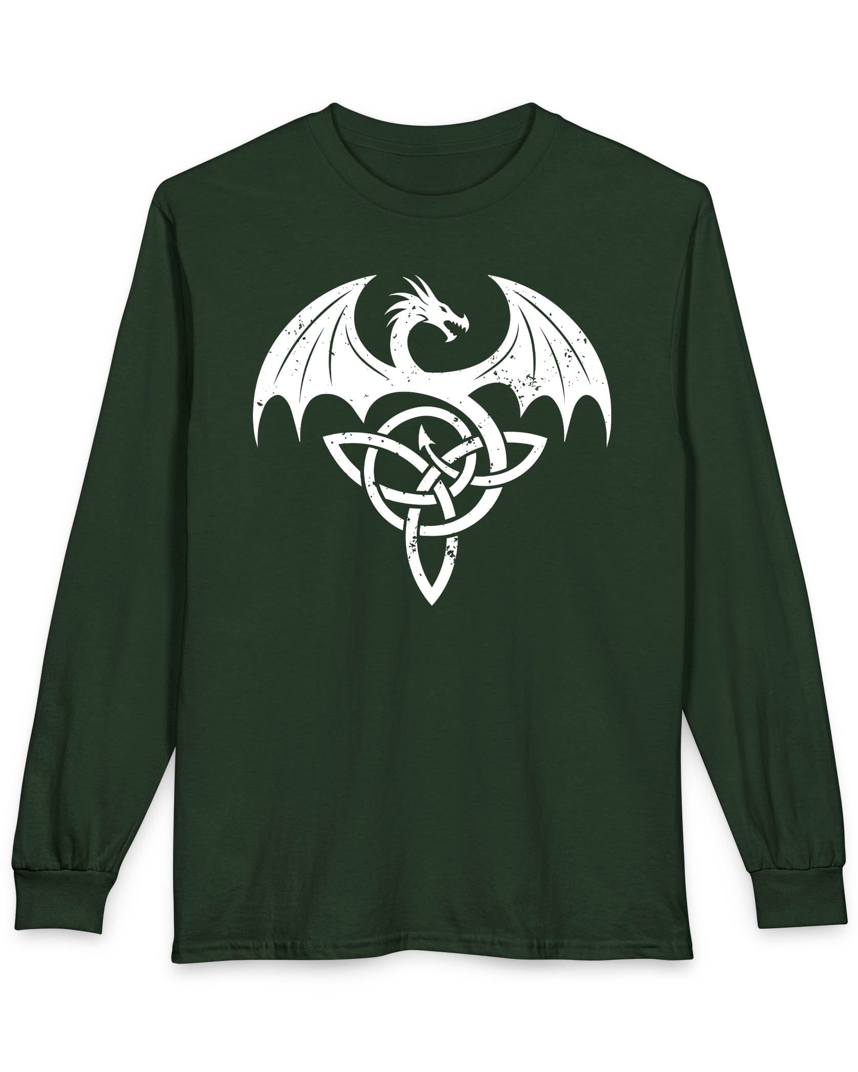 Winged Serpent Sigil shirt in forest green, featuring a distressed dragon emblem entwined with a Celtic knot.