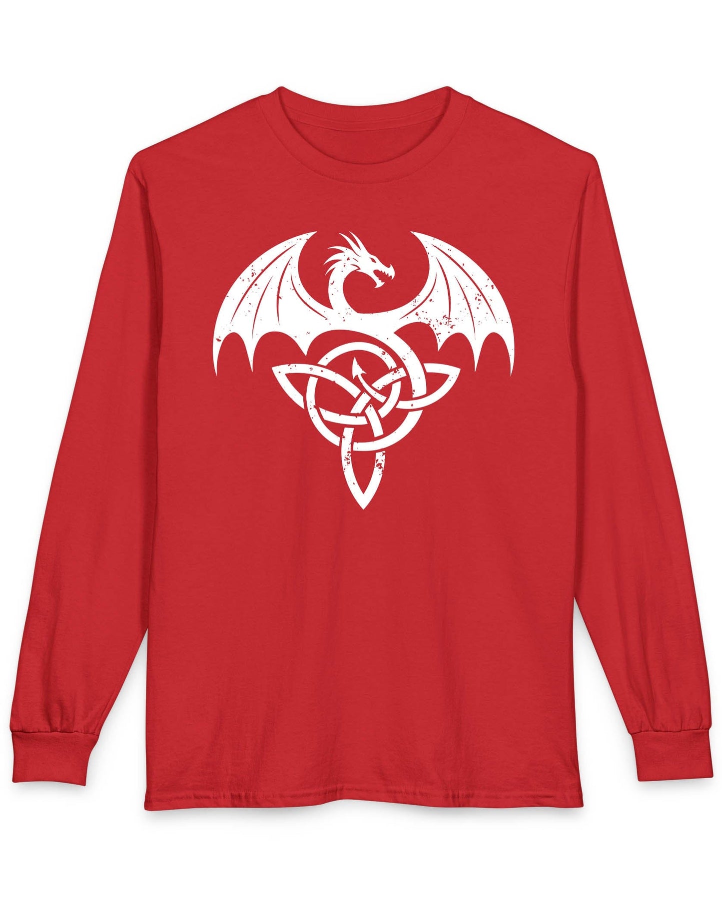 Winged Serpent Sigil shirt in red, featuring a distressed dragon emblem entwined with a Celtic knot.