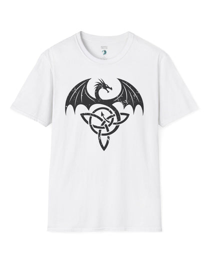 Serpent Sigil shirt in white, featuring a distressed dragon emblem entwined with a Celtic knot.