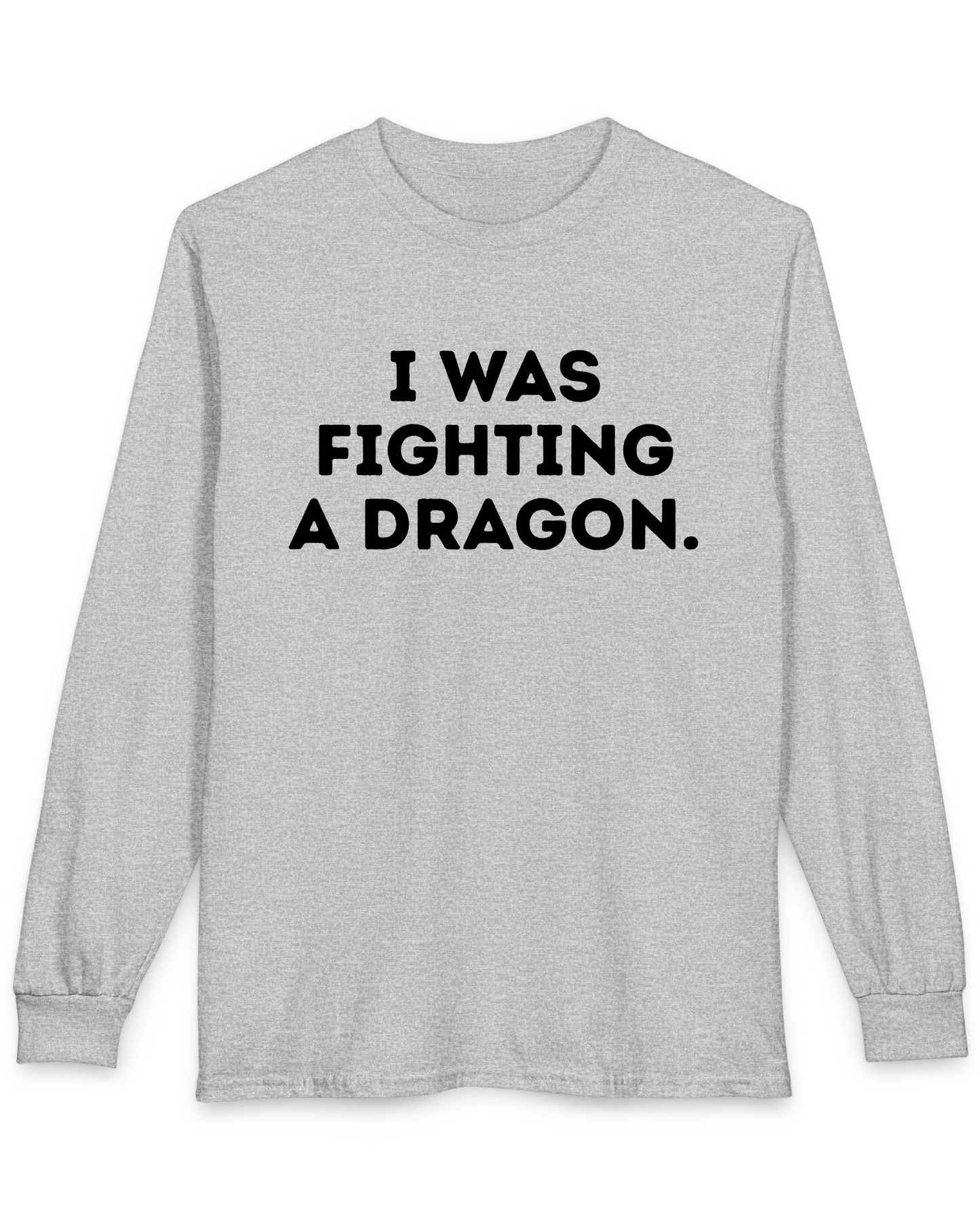 I Was Fighting a Dragon shirt in sport grey with bold text