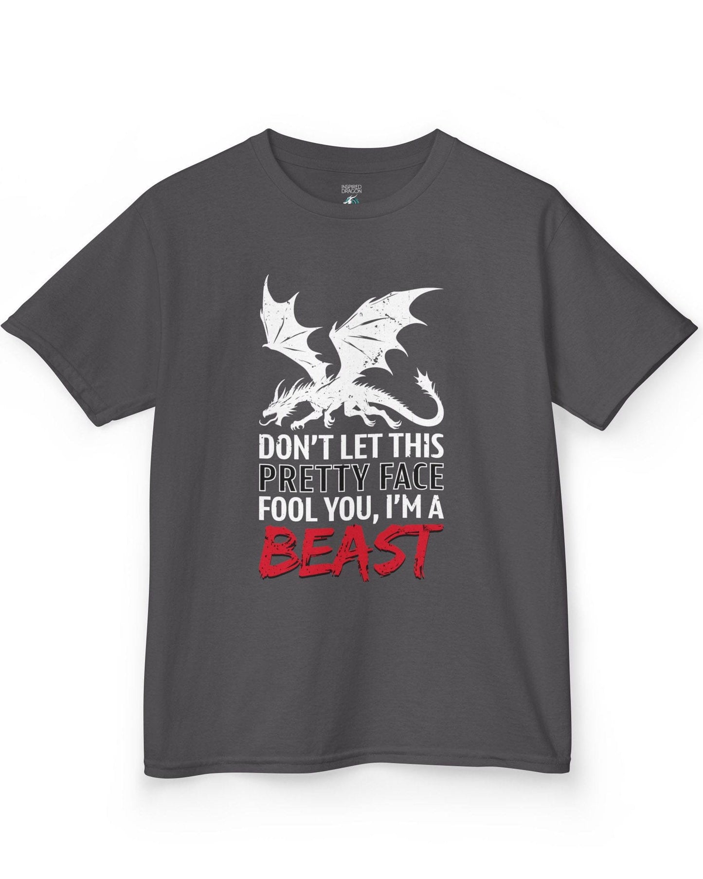 I'm a Beast shirt in charcoal featuring a distressed dragon graphic with bold lettering.