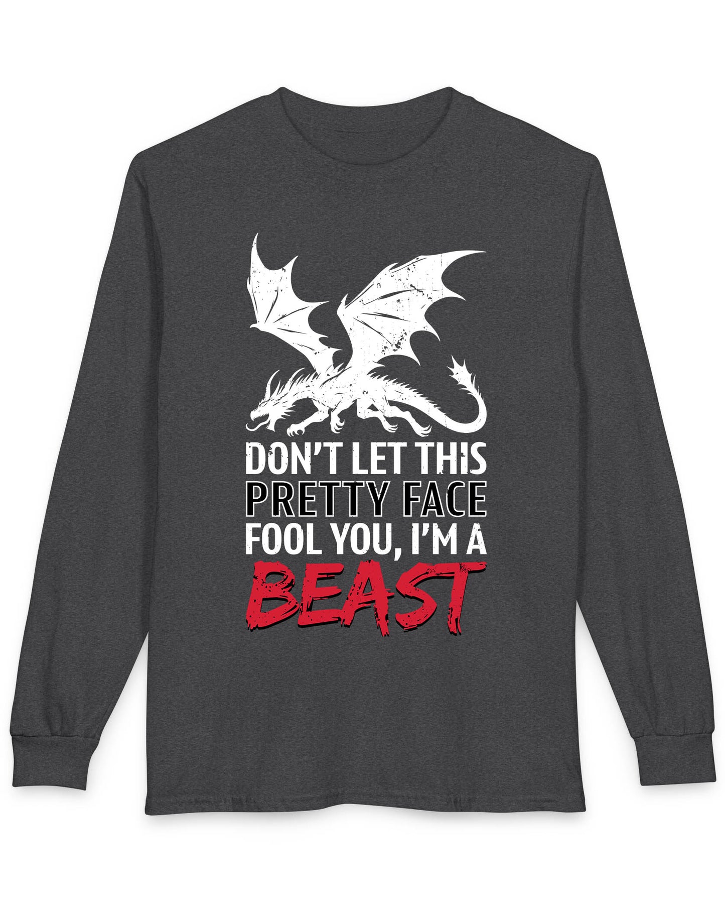 I'm a Beast shirt in dark heather featuring a distressed dragon graphic with bold lettering