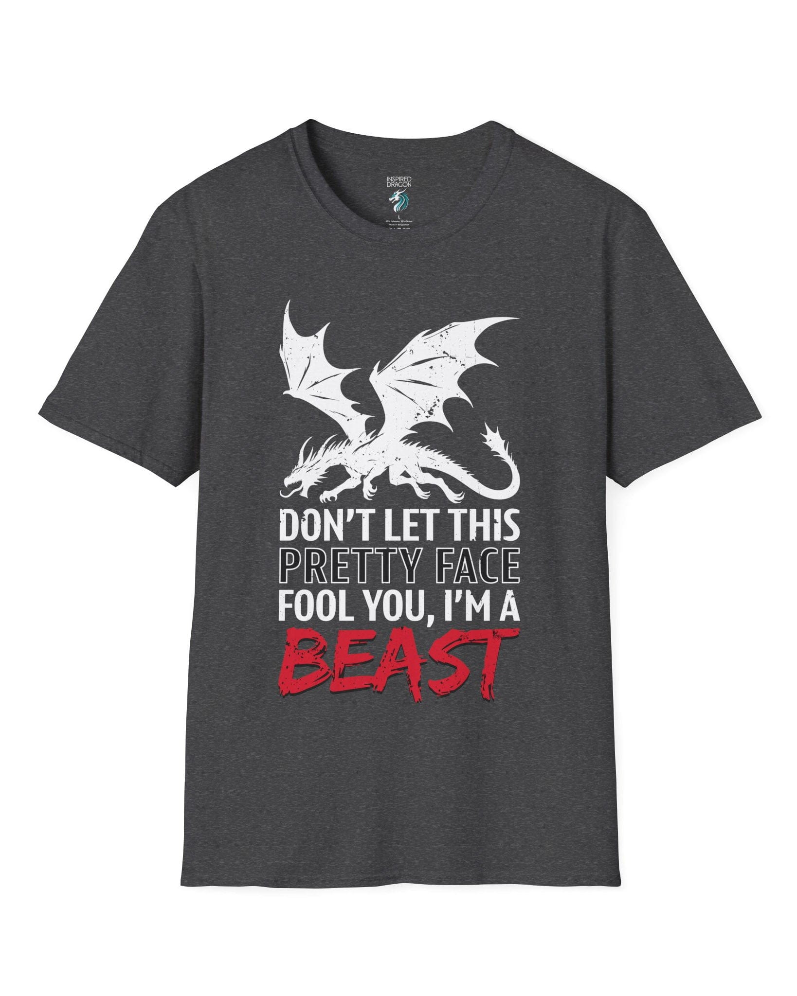 I'm a Beast shirt in dark heather grey featuring a distressed dragon graphic with bold lettering.