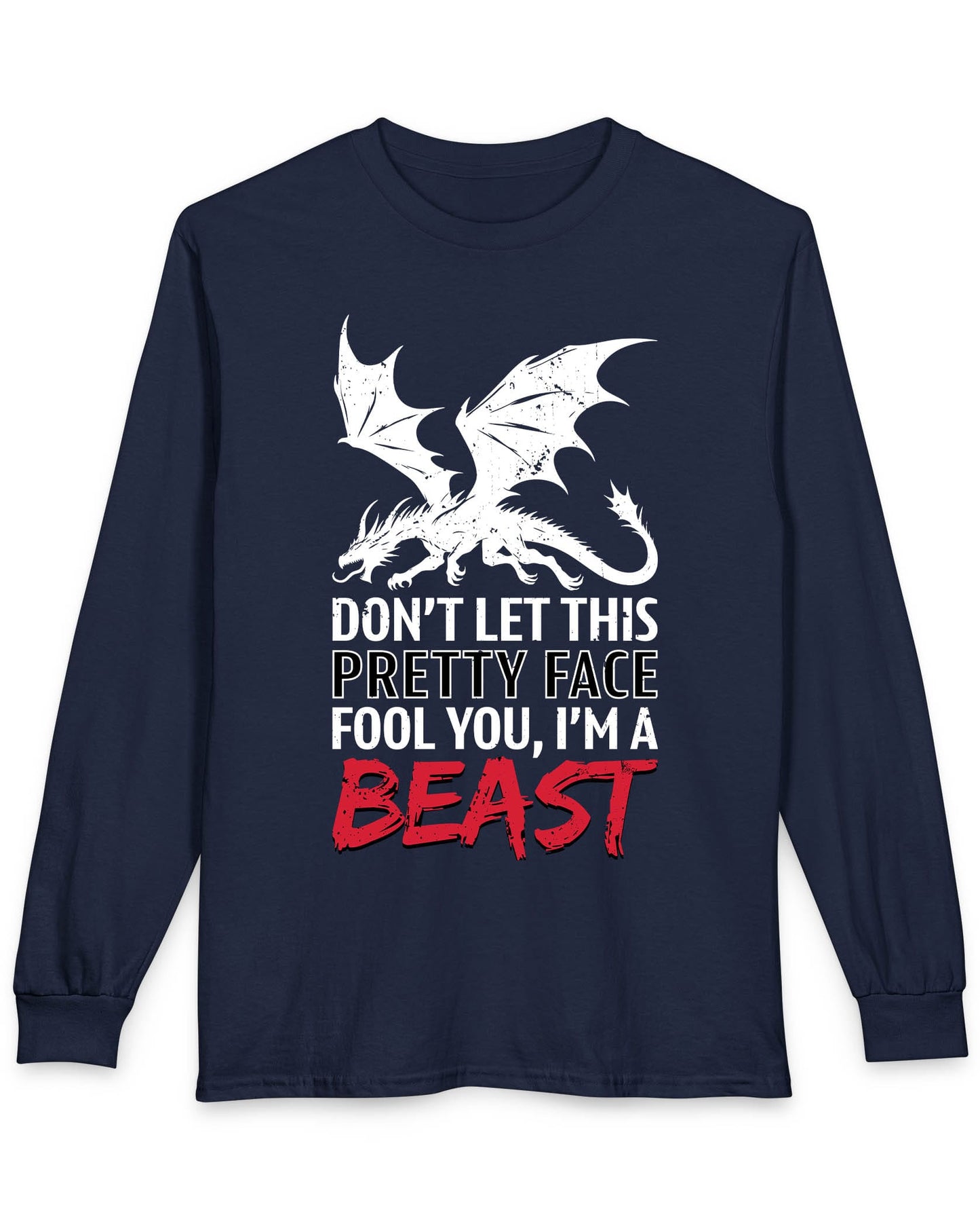 I'm a Beast shirt in navy featuring a distressed dragon graphic with bold lettering