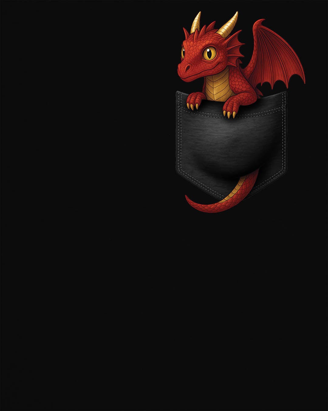 Red Pocket Dragon shirt in black featuring a small red dragon peeking out of a faux pocket.