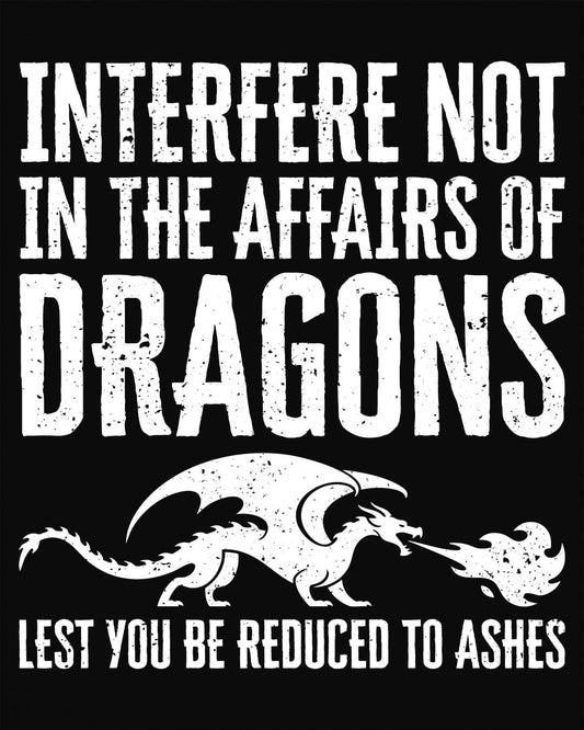 Interfere Not shirt in black featuring bold distressed text and a fire-breathing dragon silhouette.