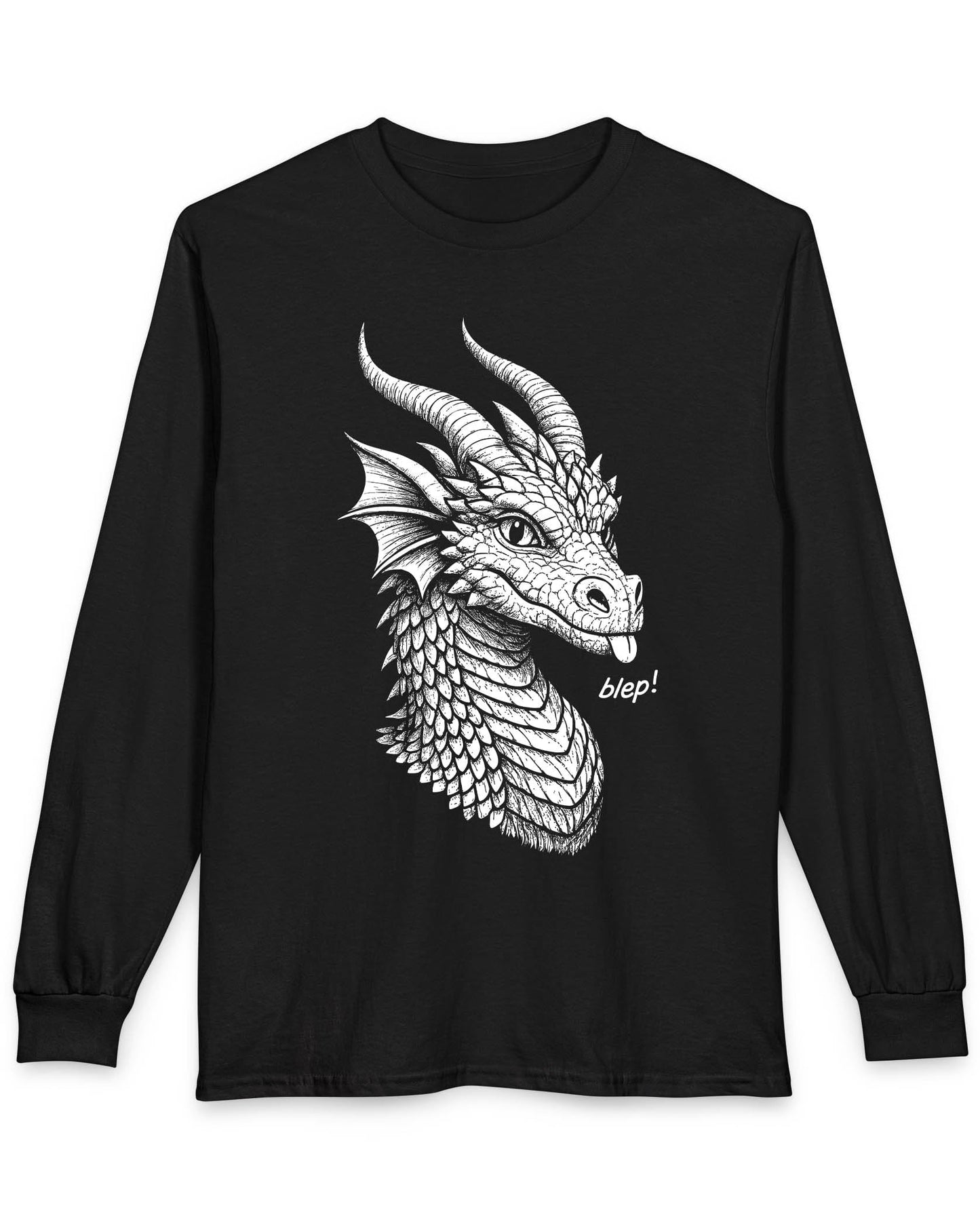 Blep! shirt in black featuring a detailed dragon sketch playfully sticking out its tongue.