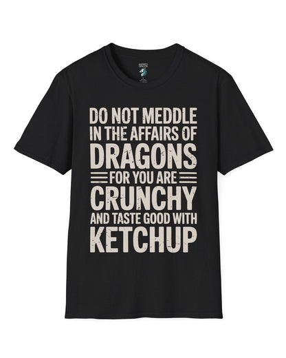 Do Not Meddle shirt in black featuring bold distressed typography with a witty dragon-themed warning.
