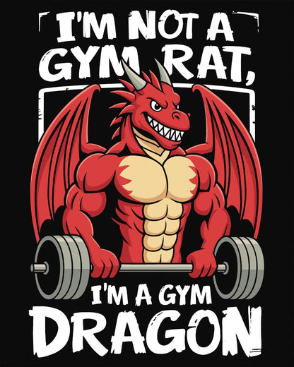 Gym Dragon shirt in black featuring a flexing red dragon lifting a heavy barbell with bold, playful gym-themed art.