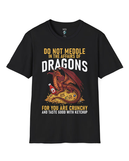 Do Not Meddle Hoard shirt in black featuring a treasure-guarding dragon with ketchup with the classic warning phrase