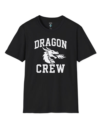 Dragon Crew shirt in black with bold collegiate lettering and a minimalist dragon breathing fire emblem