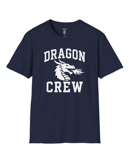 Dragon Crew shirt in navy with bold collegiate lettering and a minimalist dragon breathing fire emblem