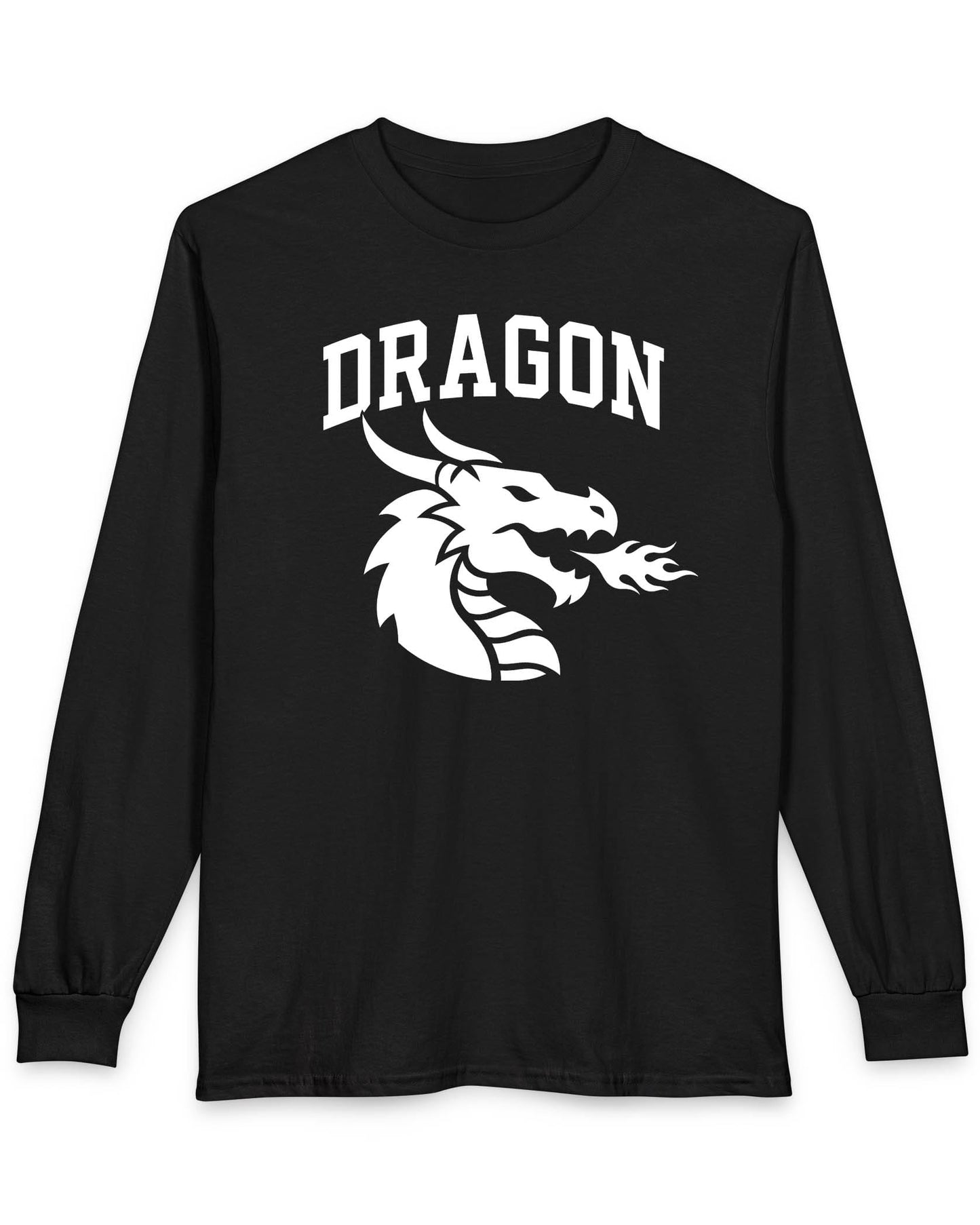 Dragon Emblem shirt in black with bold collegiate lettering and a minimalist dragon breathing fire emblem