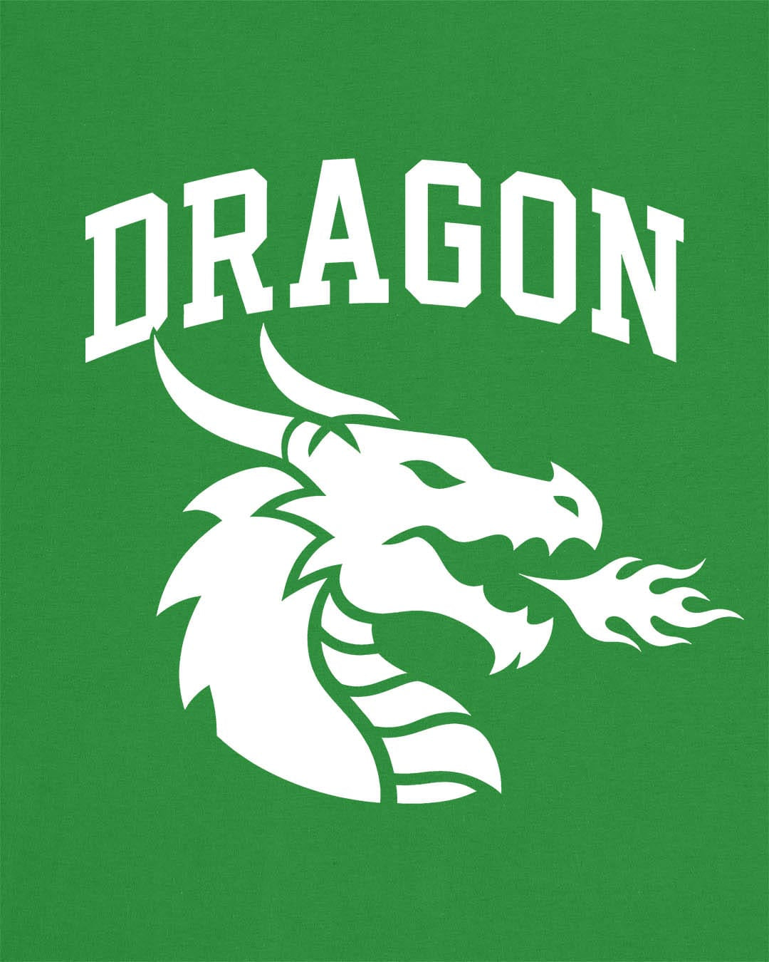 Dragon Emblem shirt in Irish green with bold collegiate lettering and a minimalist dragon breathing fire emblem