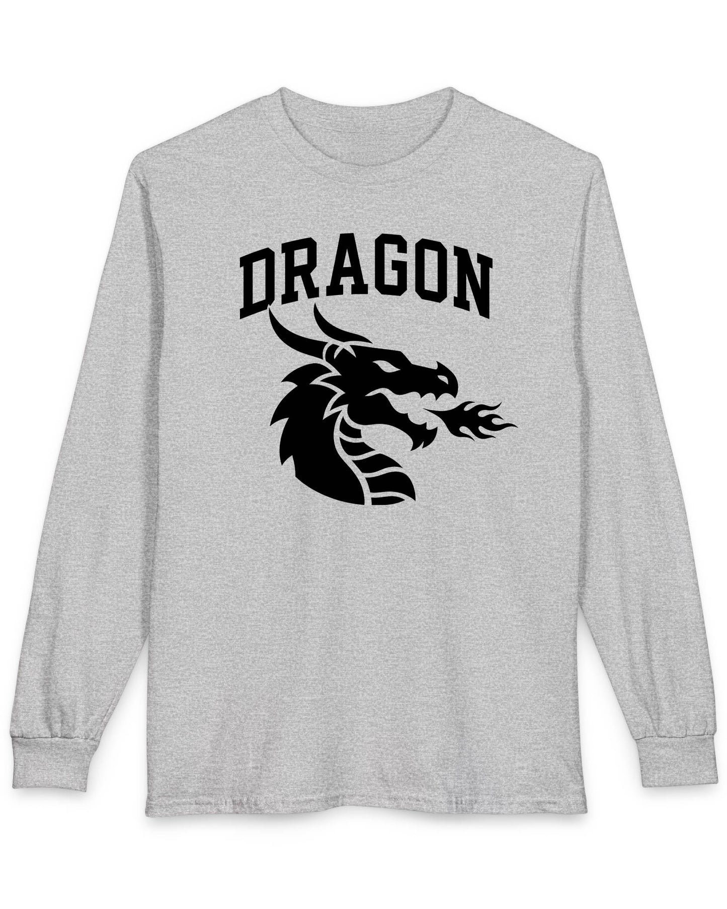 Dragon Emblem shirt in sport grey with bold collegiate lettering and a minimalist dragon breathing fire emblem