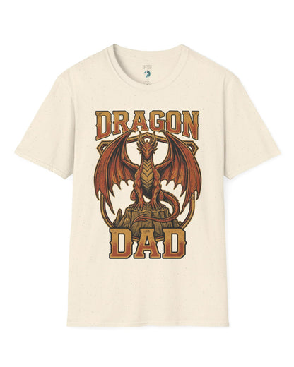 Vintage Dragon Dad shirt in natural with a powerful orange dragon in distressed retro style for proud dragon dads
