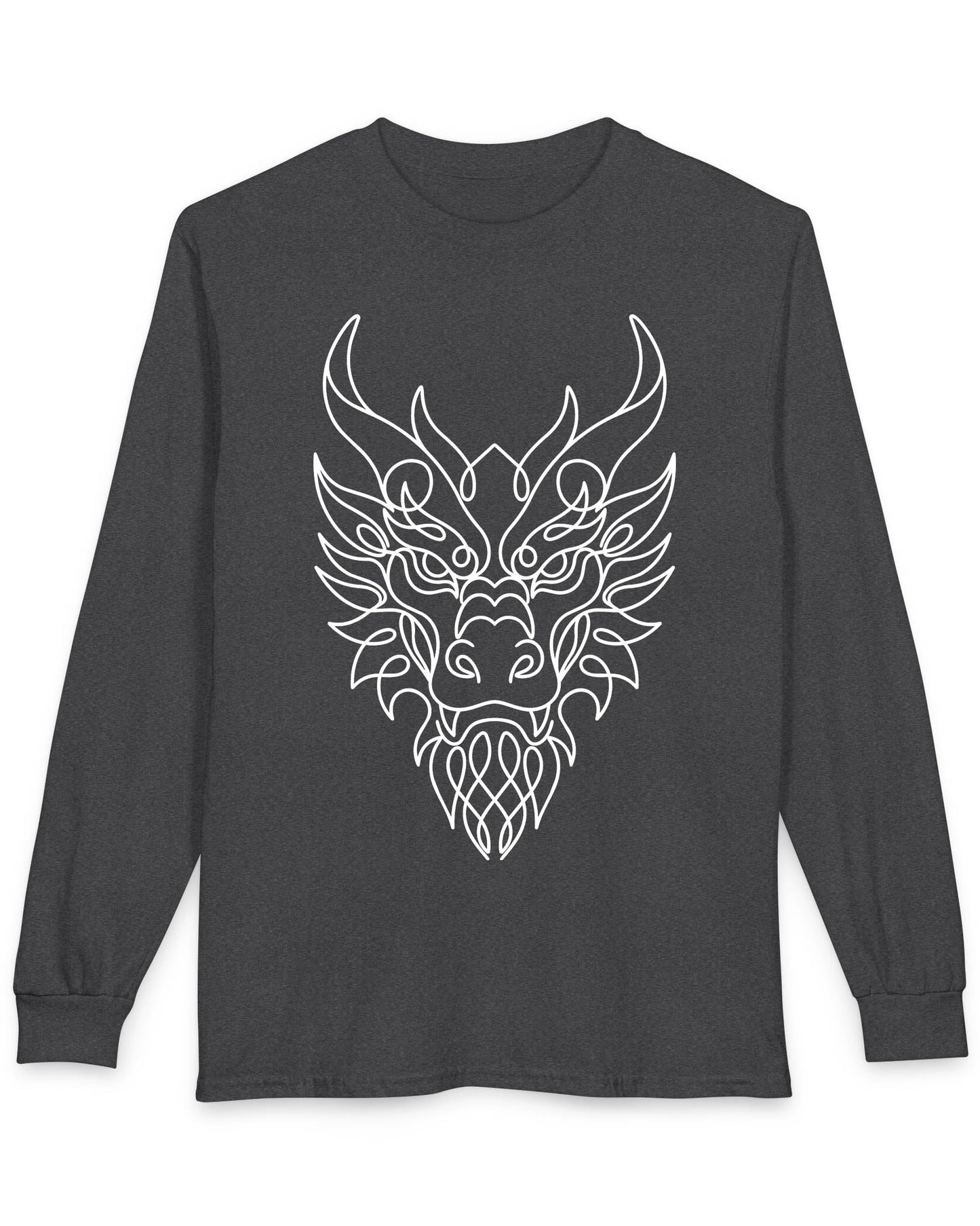Line Art Dragon shirt in dark heather featuring an elegant line art dragon face with a clean, minimalist style